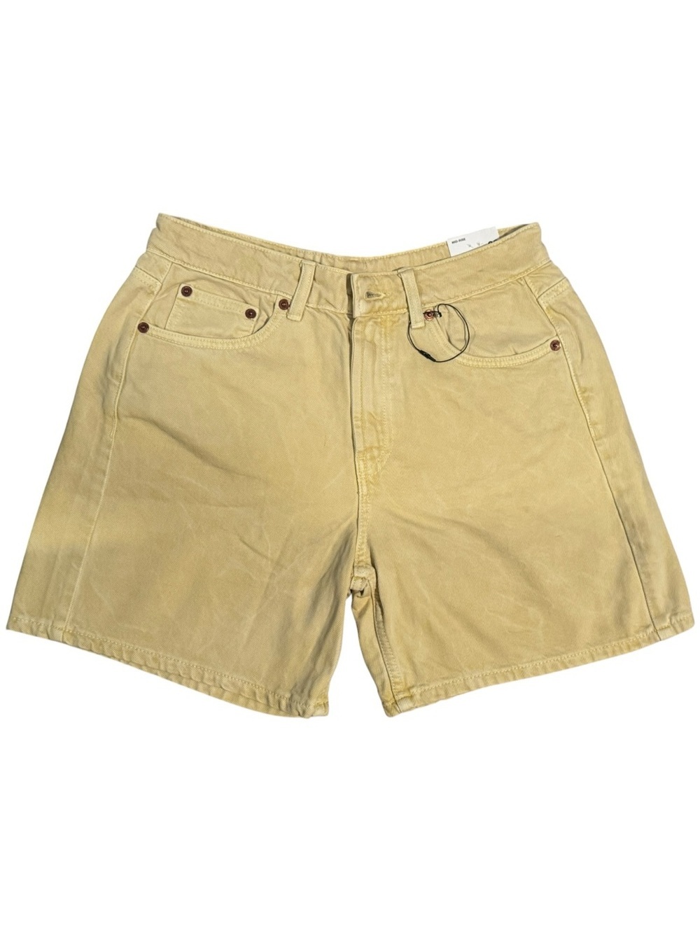 Zara TRF Mid-Rise Denim Bermuda Shorts NWT Yellow Cream Size 6 - Picture 2 of 7